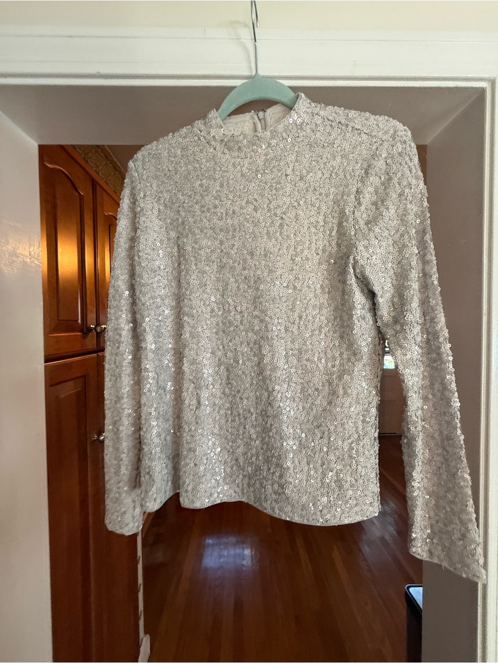 Mint Velvet Silver Sequin Long Sleeve Top Blouse Size Medium